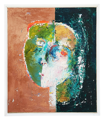 ראש מופשט – ציור שמן על בד / Abstract Head – Oil on Canvas. 49×57 ס"מ, ללא חתימה (ככל הנראה צייר 