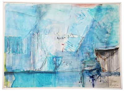 משה גבעתי Moshe Givati שמן על בד, ‎116×84 ס"מ. חתום ומתוארך 1994. ציור גדול, קומפוזיציה מופשטת 