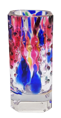 אגרטל זכוכית צבעוני, כנראה מוראנו (Murano), איטליה. אגרטל זכוכית אומנותי בעבודת יד, כנראה מתוצרת 