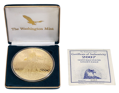 מטבע כסף מצופה זהב – The Washington Mint, 2007 – משקל חצי פאונד (8 אונקיות טרוי)
Giant 