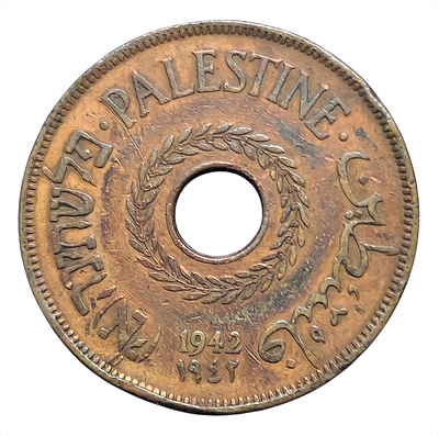 מטבע – 20 מיל 1942 פלשתינה, ארץ ישראל המנדט הבריטי
Palestine coin – 20 mil 1942. אנא צפו 