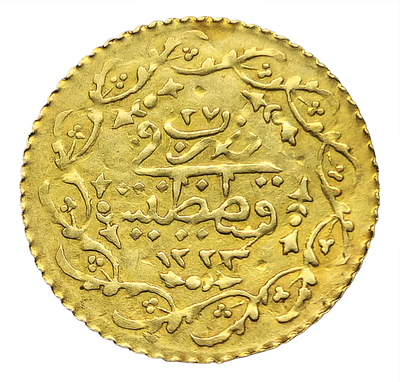 מטבע זהב עות׳מאני קטן לא מזוהה, משקל 0.92 גרם, קוטר 21 מ"מ
Unidentified Small Ottoman Gold Coin 