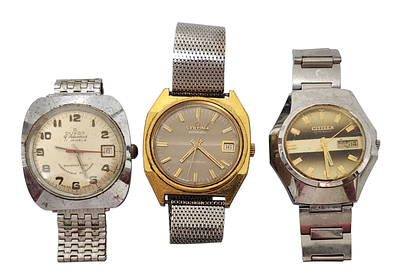 שלושה שעוני יד וינטג' – Duxot, Certina ו-Citizen, לא תקינים (AS IS)
הגדול בקוטר כ-37 מ"מ, שני 