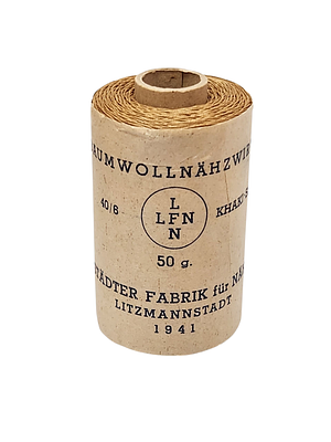 שואה - גטו ליצמנשטאט (לודז'), חוט תפירה שיוצר ע"י היהודים בגטו עבור הצבא הגרמני, 1941. חוט 