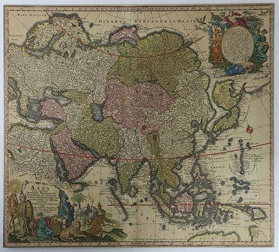 מפה עתיקה - אסיה, סביבות 1730. כולל א"י. Asia cum Omnibus Imperiis Provinciis, Statibus et 