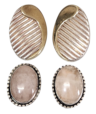 זוג עגילי כסף אלקטרופורמינג + זוג עגילי כסף עם אבן קוורץ ורדרדה (חתומים 925). הזוג הראשון בעיצוב 