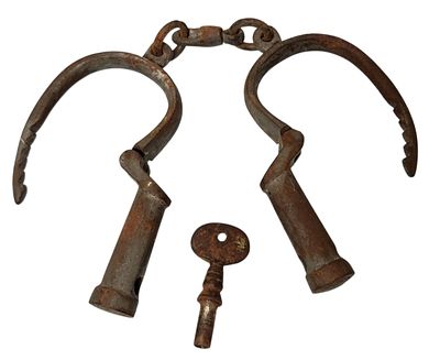 אזיקים, משטרת המנדט – פלשתינה (א"י), עם מפתח תואם
British Mandate Palestine Police Handcuffs – 