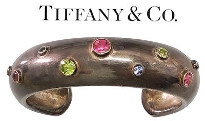 Tiffany & Co. Etoile Multi-Gem Bangle Bracelet, 2001. Sterling silver (925) open bangle bracelet 