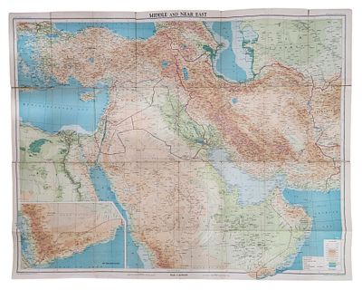 מפת המזרח התיכון והמזרח הקרוב – Bartholomew’s World Contoured Series. Map of the Middle and Near 