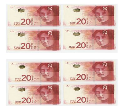 Israel – Lot of 8 Banknotes, 20 New Shekels | Bank of Israel | 2017. Serial number ranges: 