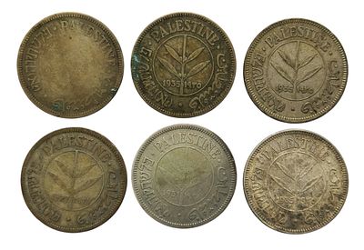 6 מטבעות כסף חמישים מיל – 50 מיל פלשתינה ארץ ישראל | ממשלת המנדט הבריטי
Silver Fifty Mils (50 