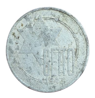 מטבע 10 מארק – גטו לודז׳ (ליצמנשטאט), 1943 - הונפק על ידי היודנראט - Litzmannstadt Ghetto, 1943
. 