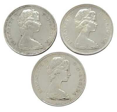 3 מטבעות כסף – דולר קנדי 1 דולר (1965–1966)
3 Silver Coins – Canada 1 Dollar (1965–1966). לוט 