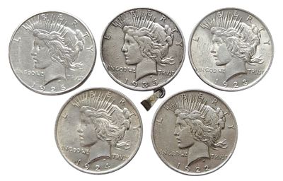 5 מטבעות כסף 1 דולר – Peace Dollar | ארצות הברית, שנים שונות (1922–1935)
Silver Coins 1 Dollar 