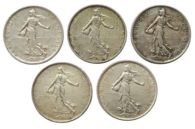 5 מטבעות 5 פרנק – חמישה פרנק, צרפת, 1960–1965 – כסף 0.835
Five Francs, France, 1960–1965 – 