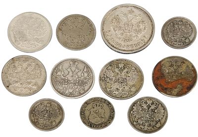 לוט מטבעות כסף רוסיים, 1852–1916 – 10 פריטים
Lot of Russian Silver Coins, 1852–1916 – 10 Items. מ 