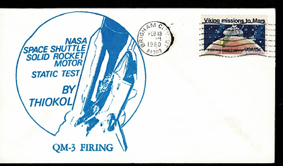 cacheted space cover—a commemorative envelope issued to mark the QM-3 static test firing of the 