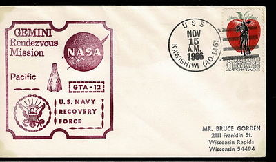 naval recovery ship cover. It is a piece of space memorabilia that commemorates the Gemini 12 