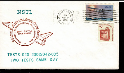 1978 commemorative cover marks a dual engine test at the National Space Technology Laboratories 
