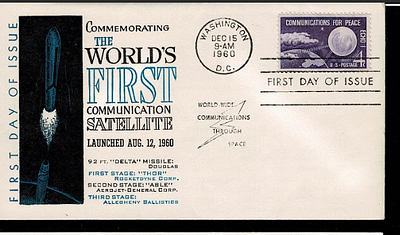 space cover commemorates the launch of Echo I, NASA's first passive communications satellite.