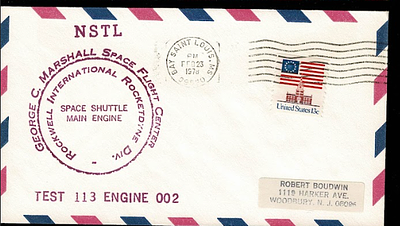 NASA NSTL SPACE SHUTTLE MAIN ENGINE TEST 113 ENGINE 002 COMMEMORATIVE COVER BAY ST LOUIS FEB 23 1978