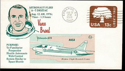 VANCE BRAND A-7 DIGITAC SPACE SHUTTLE TRAINING COMMEMORATIVE COVER EDWARDS AFB AUG 12 1976