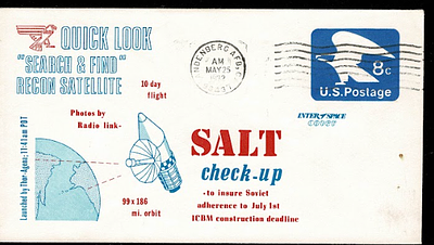 SPACE 1972 SALT CHECK-UP SEARCH & FIND RECON SATELLITE INTERSPACE CACHET COVER VANDENBERG AFB 