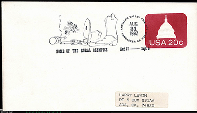 1982 RURAL OLYMPICS SPECIAL EVENT COVER ANTELOPE VALLEY FAIR RARE PICTORIAL CANCEL AUG 31 1982