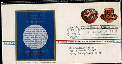 RARE PUEBLO INDIAN POTTERY FIRST DAY COVER without COIN CACHET APRIL 13 1977