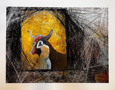 יעקב פורת - 70x50 ‘השור’ – הדפס של ציור מאת האמן המקורי. נמכר באלפי שקלים. ללא מסגור