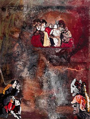 יעקב פורת - הפתעה. 70x50 שמן על בד, עבודה מרשימה ומפתיעה ביופיה.