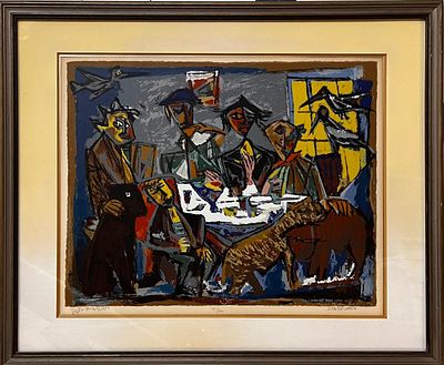 מרסל ינקו - ביקור בביתו של ויקטור בראונר. ליטוגרפיה אכותית ונדירה חתומה ומתוארת ביקור בביתו של 