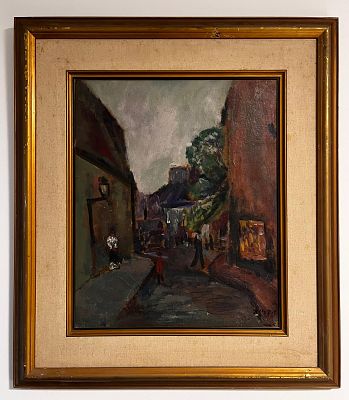 יחיאל קריזה - סצנת רחוב עירונית. ציור מאת יחיאל קריזה, שמן על עץ ממוסגר יפה חתום 47x38. עוד אחת 