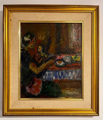 י.קריזה - מנגינה פנימית. שמן על בד 40x34 חתום ממוסגר.עבודה פגורטיבית של קריזה יוצאת דופן ביחס לשפתו 