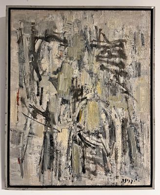 יחיאל קריזה - דמויות קריזאיות. ציור מופשט מאת יחיאל קריזה, שמן על בד ממוסגר חתום 41x33 המייצג את 
