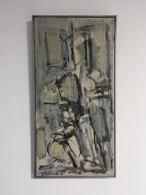 יחיאל קריזה - מגדל פנימי. שמן על בד, ממוסגר, 55&times;27 חתום. 
עבודה אבסטרקטית ועוצמתית בפורמט אנכי 