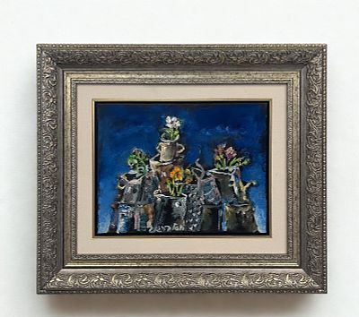 יוסל ברגנר - טבע דומם עם פרחים. שמן על בד, 30&times;40 ס״מ, חתום; ממוסגר העבודה מגיע מאספן מקסריה שהיה 