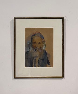 טדיאוש ריכטר - רב תמני. 26x19 ציור על נייר בטכניקה רכה (כנראה צבעי מים ודיו), של אומן שעלה לישראל 