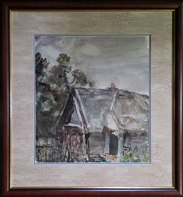 Фонвизин Артур Владимирович - Покосившийся домик. Из серии "Деревня Пирогово" 1959-1960 гг. . Бумага 