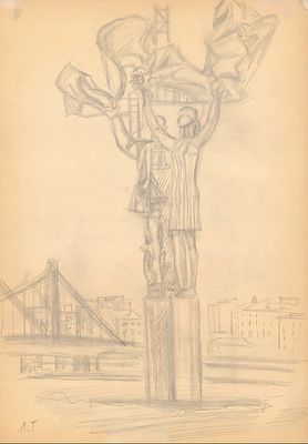 Тукачев Леонид Лаврентьевич - Москва. Скульптура перед ЦДХ.1986 г. . Бумага, карандаш. 
42,5 х 29,8