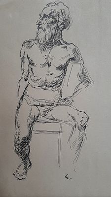 Пинкисевич Пётр Наумович - Мужская модель, двусторонняя. 1940-1950-е гг. Бумага, тушь, перо. 
35 х 25,8