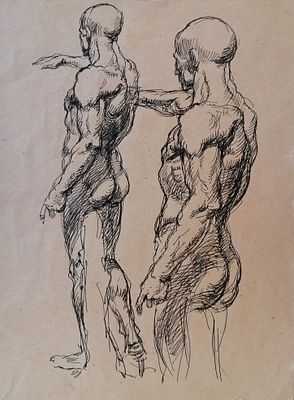 Пинкисевич Пётр Наумович - Мужская модель, двусторонняя.1960-е гг. Бумага, фломастер. 
38 х 27