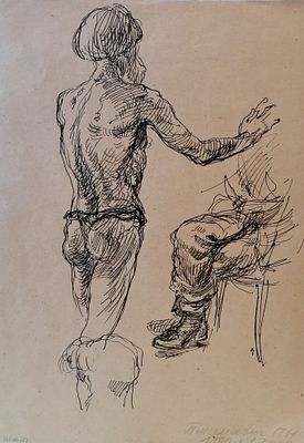Пинкисевич Пётр Наумович - Мужская модель, двусторонняя. 1960-е гг. Бумага, фломастер. 
38 х 27