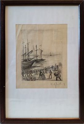 Бригадиров Евгений Иванович - Парусники. 1940-е гг. Автолитография. 
17 х 13,5