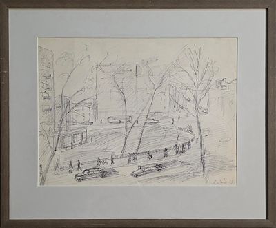 Лабас Александр Аркадьевич - Вид из окна. 1973 г. Бумага, шариковая ручка. 
33 х 46
