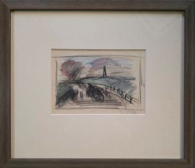 Лабас Александр Аркадьевич - По дорогам войны. 1944 г. Бумага, акварель, уголь. 
15,5 х 20,5