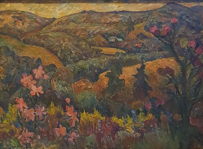 Передний Александр Николаевич - Деревня "Бучаки". 1980 г. Оргалит, масло. 65 х 88