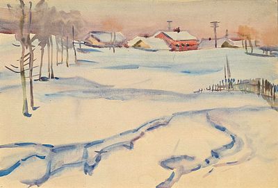 Антонов Сергей Георгиевич - Зима. 1980 г. Бумага, акварель. 23,5 х 35