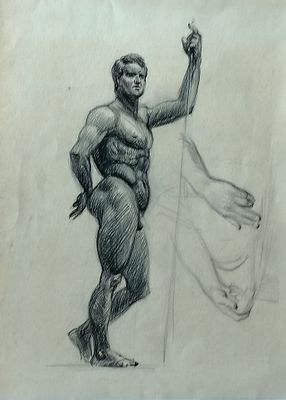 Пинкисевич Пётр Наумович - Рисунок с копии статуи эллинистического царя. 1950-е гг. Бумага 
