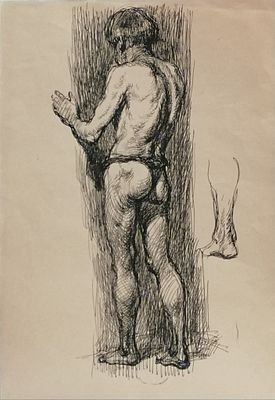 Пинкисевич Пётр Наумович - Мужская модель. 1940-1950-е гг. Бумага, смешанная техника. 51 х 35